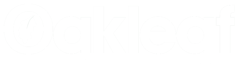 Oakleaf Logo white text transparent background 800px