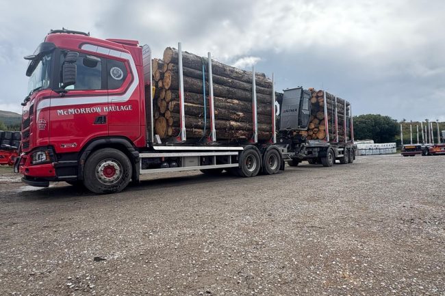 McMorrow Haulage timber truck loaded with roundwood